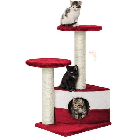 Albero per Gatto con Graffiatoio Cuccia Giocattolo Gatti Parco Giochi Tiragraffi in Sisal Naturale 71 x 44 x 33 cm - Colore: Rosso (1/5)