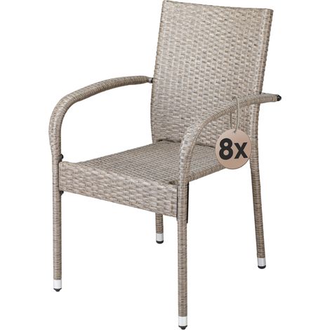 CASARIA® Set di 8 sedie da giardino in polyrattan, impilabili, regolabili in altezza e con portata di 160 kg, con braccioli, per il balcone e la terrazza 8er Set Creme (de)