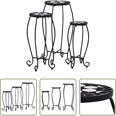Table de jardin - Tables mosaïque 3 pcs noir et blanc Céramique (1/5)