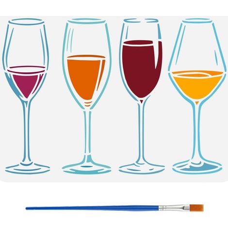 Modèle de Peinture de Verres à Vin Avec Pinceau Modèle de Peinture de Gobelets 29.7X21cm Pochoir de Peinture de Verres à Champagne Divers Pochoirs de Gobelets Pochoir Artisanat DIY (1/5)