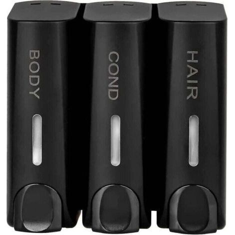 3 Soap Dispenser for Shower Gel Shampoo Conditioner Wall Mount Matte Black, (1/5)