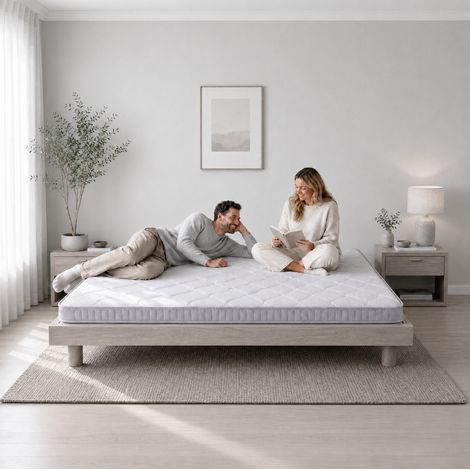 Colchón de muelles ensacados 7 zonas 90 x 190 x 10 cm, espuma viscoelástica, H3, blanco OKMYHOME (1/5)