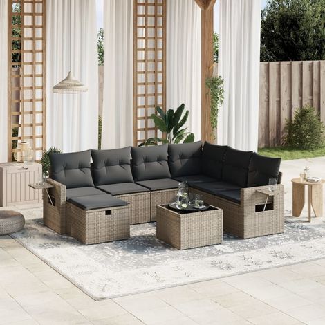 Set de sofás de jardín 8 pzas y cojines ratán sintético gris vidaXL (1/4)