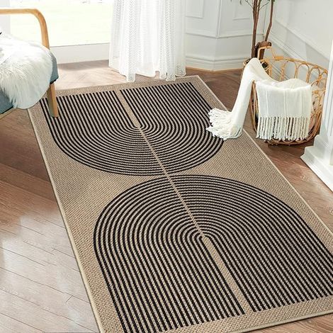 Rug 80 x 150 cm Jute Look Kitchen Washable Natural Black Carpet Non-Slip Living Room Hallway Entrance Bedroom Balcony (1/5)