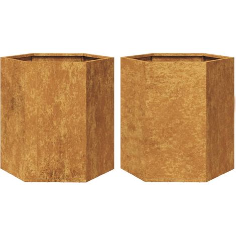 Vaso per fioriera aiuola rialzata piante fiori giardino terrazzi set da 2 esagono 46 x 40 x 45 cm acciaio corten marrone 020039075