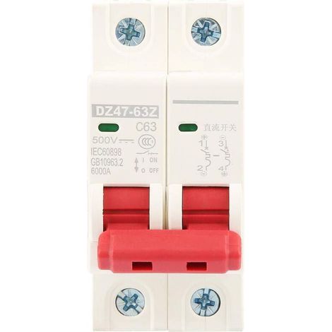 [JAMAIS UTILISÉ] Disjoncteur photovoltaïque 2P DC 500V 63A Disjoncteur miniature MCB DZ47-63Z-2P Combinaison de disjoncteur pour l'énergie solaire Petit système de production d'énergie (63A) (1/5)