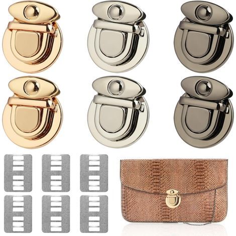 Stück Handtaschenverschlüsse, Geldbörsenschlösser, drehbare Metallverschlüsse, Schulranzenverschlüsse, Metallschlösser für Handtaschen, Geldbörsen und Lederbastelprojekte, 3 Farben (1/5)