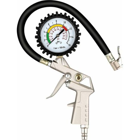 Gonfleur de pneu avec manomètre 220 PSI, manomètre de pression de pneu, manomètre pneumatique, voiture et moto haute performance et vélos avec valve Presta et Schrader (1/5)