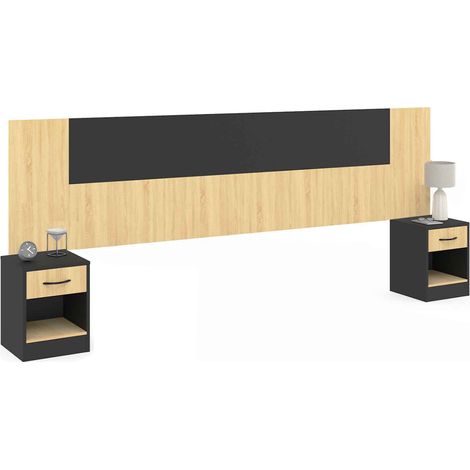 Idmarket – Tête de lit sur pied bois noir avec chevets modulables – Longueur 240 cm – Hauteur 60 cm – Pour lit 140/160/180 cm (1/5)