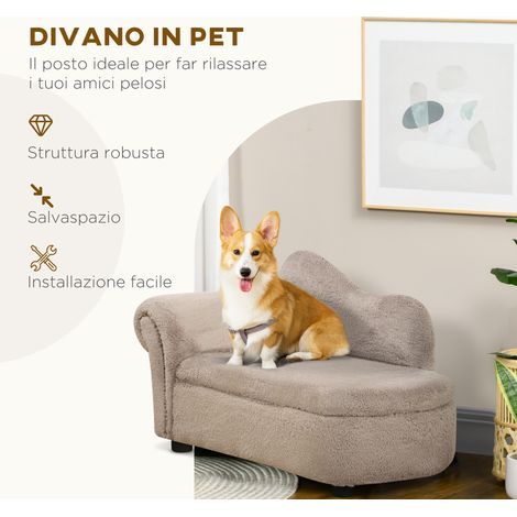 Canapé chien surélevé avec tiroir de rangement, coussin doux en velours beige et bois, 80x40x46 cm