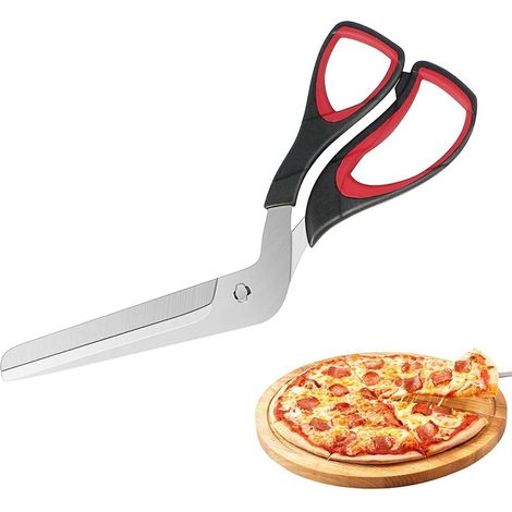 Ciseaux à Pizza, Ciseaux de Cuisine Multifonctionnels, Coupe Pizza avec Lame Tranchante en Acier Inoxydable de Qualité Alimentaire, Passe au Lave Vaisselle, 27 CM, Noir Rouge (1/5)