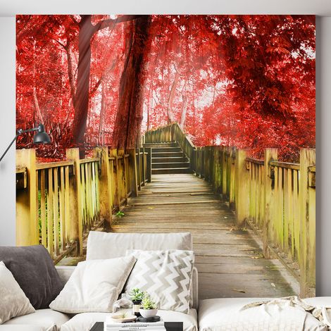 Papier peint panoramique - Escaliers Fleurs rouges - 130 cm x 130 cm (1/4)