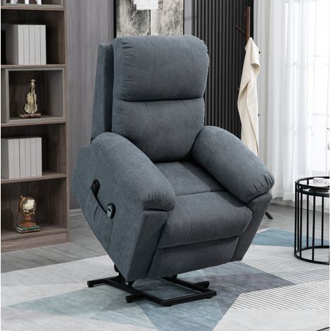 Sillón reclinable con ayuda para levantarse, masaje por vibración de 8 motores, lino gris (1/5)