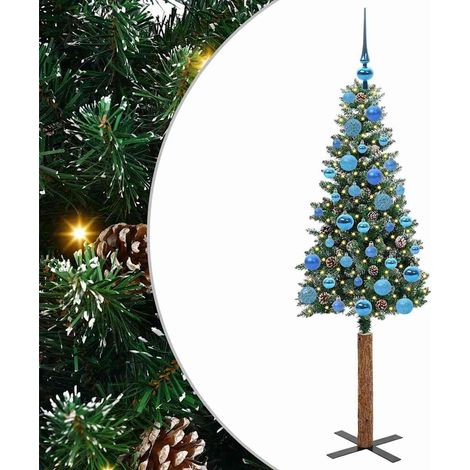 Sapin de Noël  Arbre de Noël mince Vert 150 cm PVC et bois de pin massif (1/5)