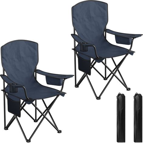 WOLTU Lot de 2 Chaise Camping Pliante, Fauteuil de Pêche, Léger, Portable, Dossier, Sac Isotherme, Porte-gobelet, Poche Latérale, Bleu Marine