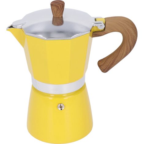 Cafetière en aluminium de 300 ml avec poignée, jaune, pour usage domestique. (1/5)