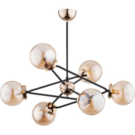 Suspension glamour or/noir, 6 globes ambre E14 Alfa (1/3)