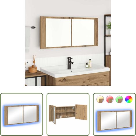 vidaXL LED-Beleuchtung - LED Spiegel-Schrank mit Regal Artisan-Eiche 100 x 12 x 45 cm (1/5)