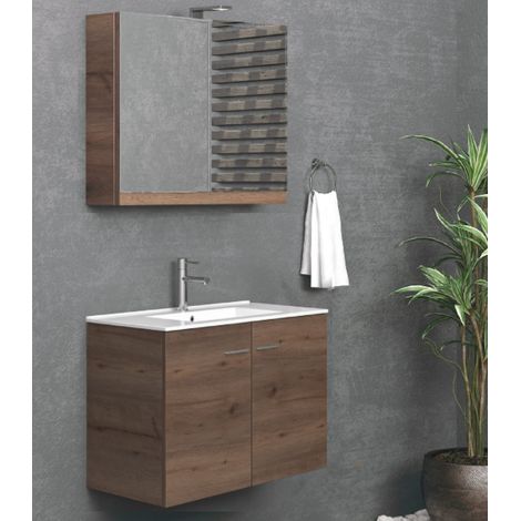 Mobile bagno sospeso 90cm con specchio contenitore ''New Bitola'' colore Brown