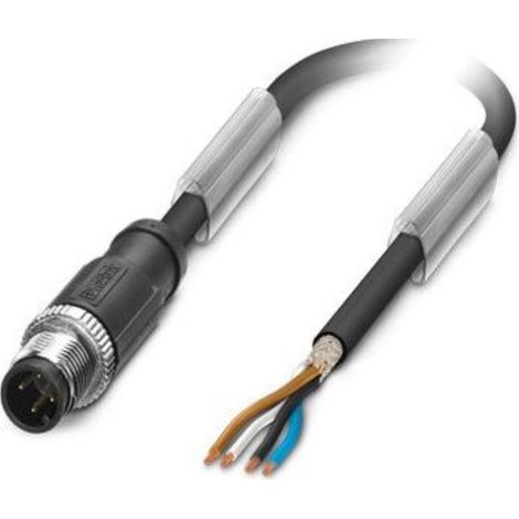 M12 Sensorleitung PUR 4-polig Stift gerade geschirmt/schlepp. A-Kodierung, Länge 8,0 Meter schwarzgrau RAL 7021, Kabel Außendurchmesser 5,0mm - 1 Stück