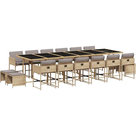 Maison Exclusive - 17-tlg. Garten-Essgruppe mit Kissen Beigemisch
