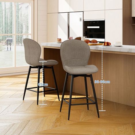 WAFTING Lot de 2 Tabourets de Bar 65cm, Chaise de Bar Pivotante, Dossier Rembourré en Tissu, Repose-Pieds, Moka (1/5)