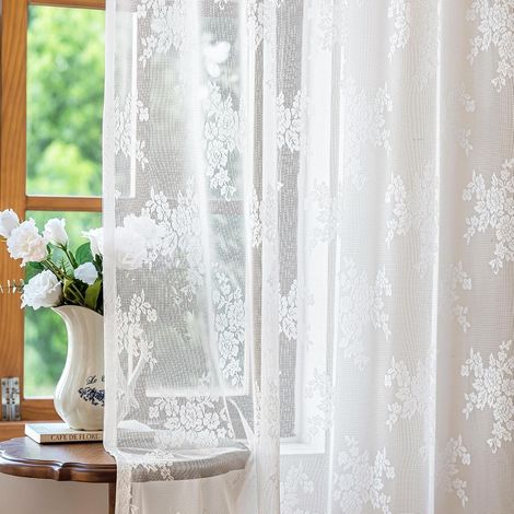 Rideau en dentelle avec galon fronceur, broderie florale, style (1/5)