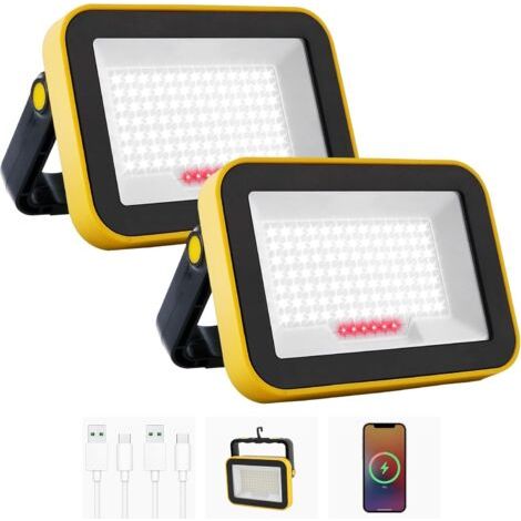 Projecteur Led Rechargeable, 5 Modes Projecteur Led Chantier Batterie avec Câble USB, 4000mAh Lampe de Chantier Portable, IP65 Étanche Lampe de Travail pour Garage, Camping, Pêche, 2 Pièces (1/5)