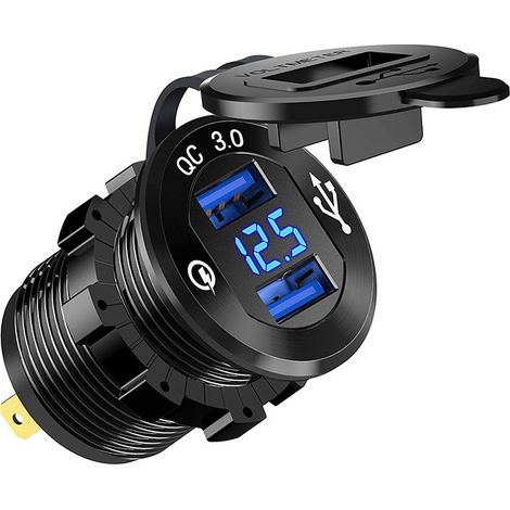 Chargeur de Voiture Rapide USB Deux QC3.0 USB les Ports, 12V / 24V 36W Étanche avec voltmètre numérique LED pour Moto, Camion, Bateau et Plus (1/5)
