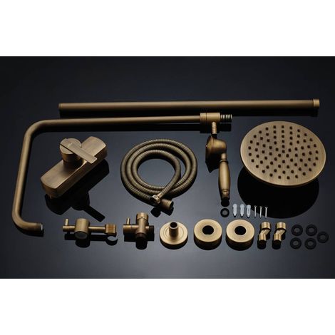Auralum Ensemble de Douche Bronze Rétro Interrupteur à Poignée Colonne de Douche Mélangeur Système de Douche Finition Bronze avec Barre Réglable