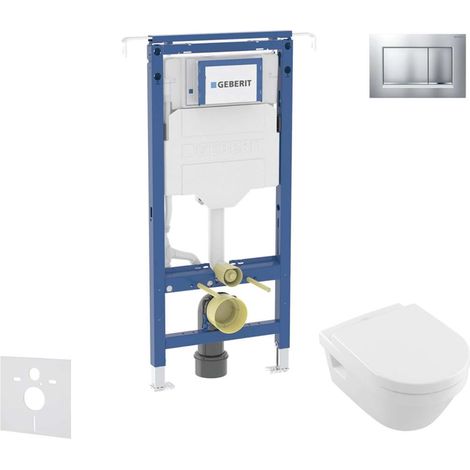 Geberit Duofix - Vorwandmontageset, Villeroy Boch WC und Sitz, Sigma20 Tasten, DirectFlush, SoftClose, CeramicPlus, Chrom matt/Chrom SANI11CK2115