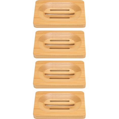 Porte-savon en bambou x4, drainant, élégant, pour salle de bain, cuisine, hôtel, accessoire pratique et raffiné. (1/5)