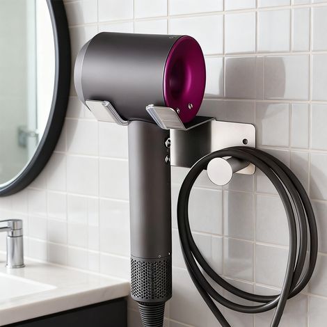 Wandmontierter Haartrocknerhalter, selbstklebender Haartrocknerhalter, Haartrocknerhaken aus Metall, Haartrocknerhalter ohne Bohren für Hotels (1/5)