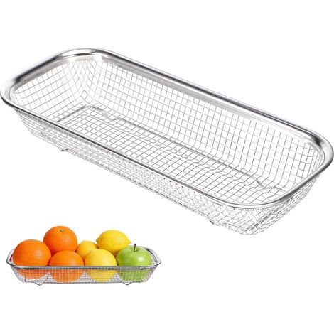 Panier de vidange rectangulaire en acier inoxydable 30,5 x 10,9 x 5,5 cm - Passoire de cuisine épaissie pour évier, fruits, légumes, égouttoir de cuisine, pratique pour plan de travail de (1/5)