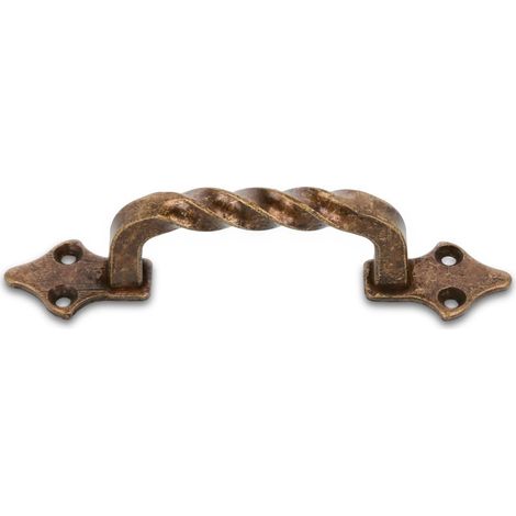 Poignée - Modèle 1002 - Fabriquée en acier - Quincaillerie rustique - 90 mm - Sans plaque - Vis incluses - Finition : Cuir (1/2)