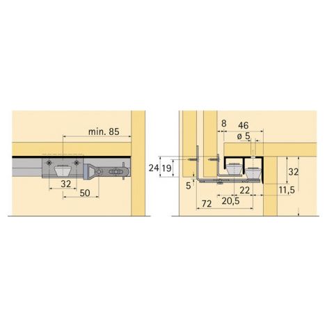 Profil de guidage inférieur de porte STB 11 aluminium brillant 6000 mm HETTICH (Par 4)