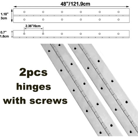 (2 pièces 48 po x 30 mm x 1,2 mm) 2 charnières piano en acier inoxydable antirouille de 6 po à 48 po pour portes d'armoires, meubles marins, boîtes en bois, charnières sur mesure (1/5)