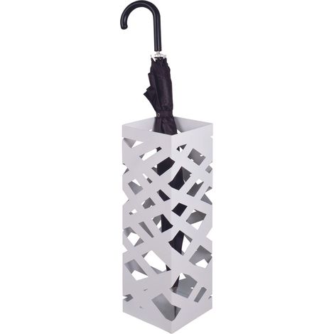 Porte parapluies en métal laqué blanc, Dim : 16 x 16 x 48 cm -PEGANE-