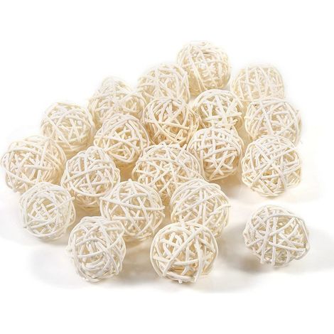 QAZQA Boules de Rotin en Osier Bricolage Artisanat à La Main Vigne Boule Ronde Pendentif Décoration de Table de Mariage pour Bébé Chambre Pépinière Maison 20 Pièces 5 Cm,blanc (1/4)