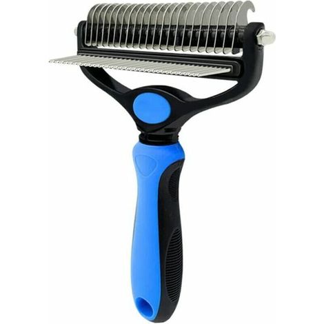 [JAMAIS UTILISÉ]Kit D'outils de Peigne de Démêlage de Toilettage Râteau à Lame Double Face 2 en 1 Râteau pour Animaux de Compagnie et Peignes de Massage pour Chats Chiens (Bleu) (1/4)
