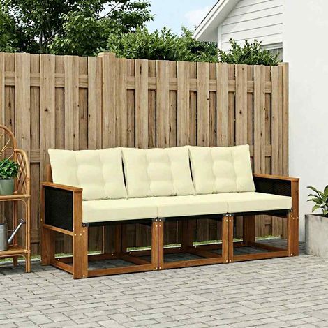 vidaXL Outdoor Sofa Set with Cushion 3 pcs Natural and Cream