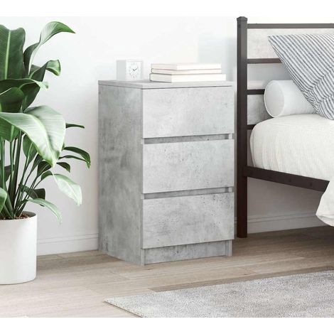 Mesilla de noche con 3 cajones-Mesita de noche-Mesapara Dormitorio gris hormigón 39x35x65 cm