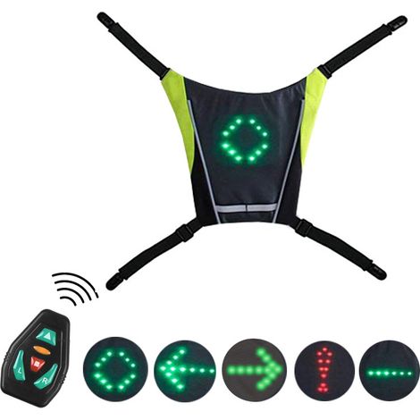 Reflektierende Fahrradweste, reflektierende Rucksack-Clip-Befestigung, wiederaufladbar über USB mit LED-Blinkerlicht, Fernbedienung, Sicherheitsausrüstung zum Radfahren, Laufen