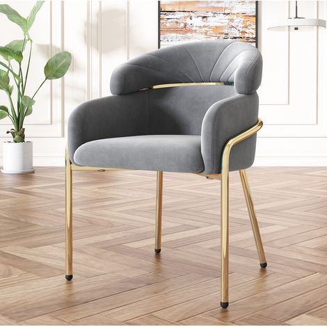 Silla de comedor de terciopelo gris con 4 patas metálicas, carga de 150 kg (1/5)