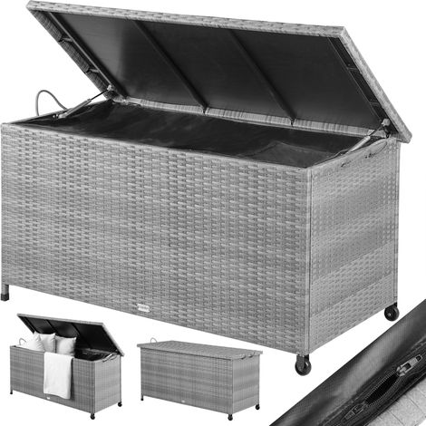 Casaria – Coffre de jardin XXL gris étanche 270 L – Vérins à gaz – 117x53x60 cm – 2 roulettes et 2 poignées – Résistant aux intempéries et UV