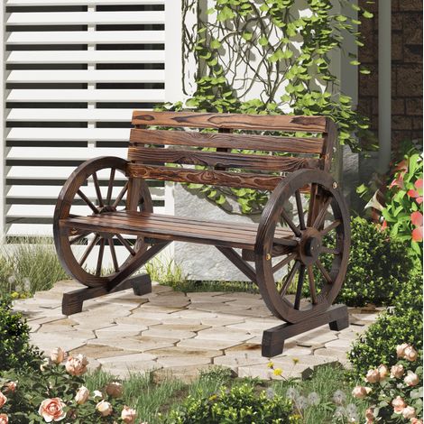 Panca da giardino 2 posti rustica in legno OKMYHOME (1/4)