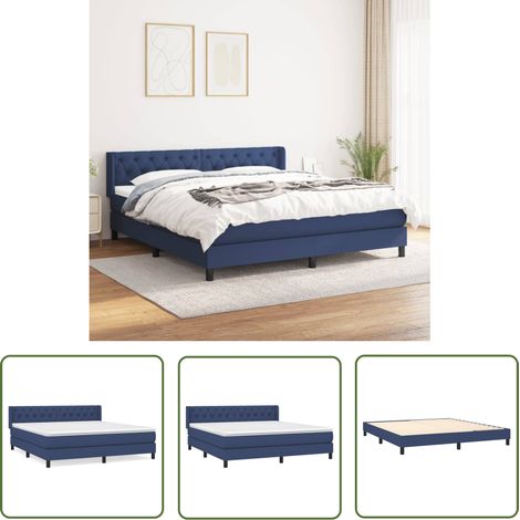 The Living Store Boxspringbett mit Matratze Blau 160x200 cm Stoff - Boxspringbett - Doppelbett - Schlafraum - Blau - Bettenrahmen (1/5)