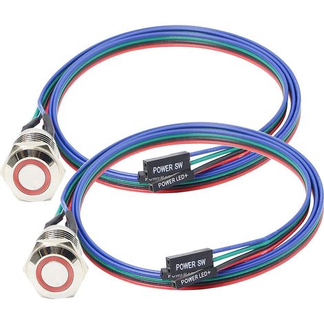 Châssis Commutateur Hôte Bouton Métallique,Ordinateur Hôte Commutateur Câble Boîtier PC Bouton D'alimentation LED Alimentation ATX Marche/Arrêt pour Bricolage Commutateur 60cm-2pcs(12mm) (1/5)