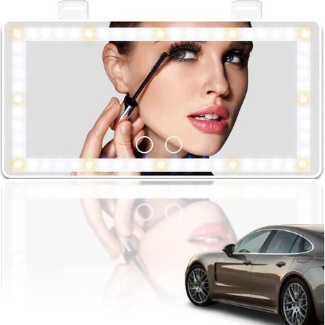 Lntyq Miroir Voiture LED, Miroir de Courtoisie Voiture, Charge USB, Variateur d'Intensité sans Polarité, Trois Modes d'Éclairage, Miroir de Courtoisie pour Pare-Soleil de Voiture à LED, Blanche