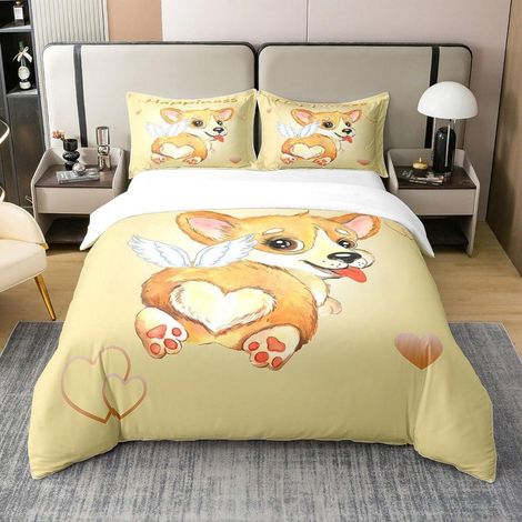 Bettwäsche Set 135x200cm mit Corgi Motiv, 100% Baumwolle, 1 Kissenbezug 80x80cm